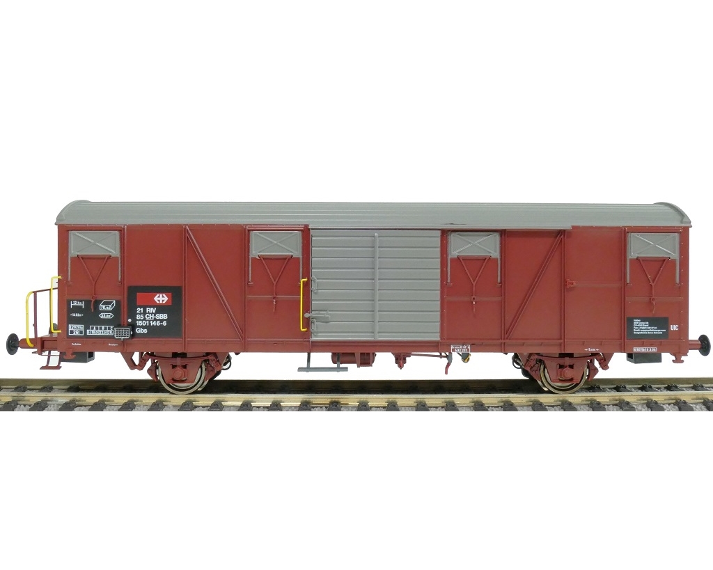 SBB Gbs Güterwagen mit kleinem SBB Emblem, geripptem Dach und Türen mit Sicken E