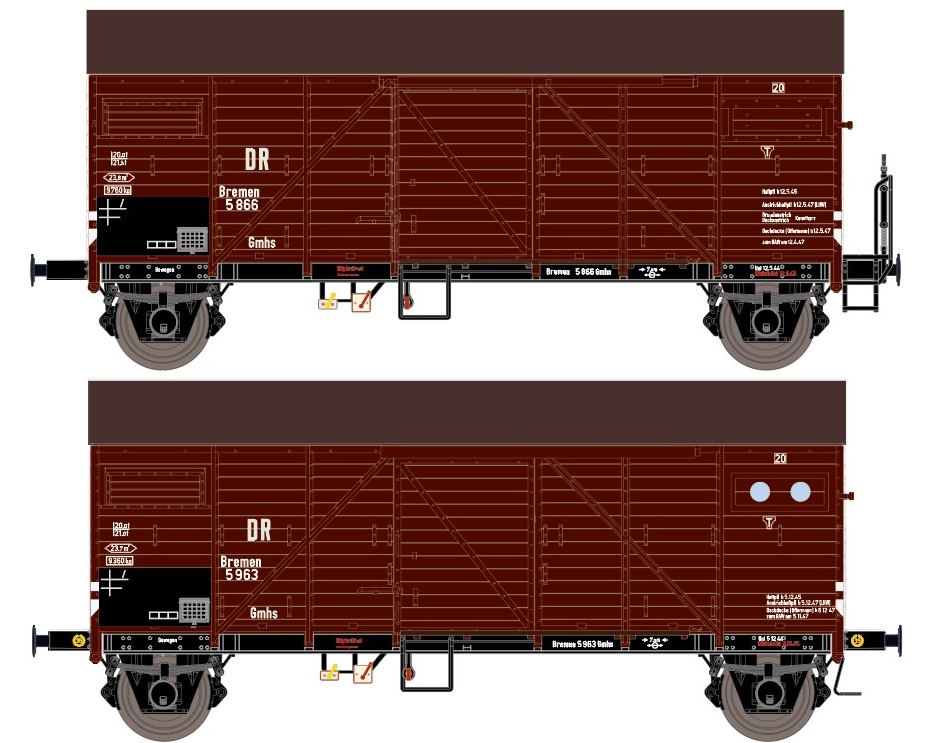DRB 2er-Set Bremen Gmhs35 Güterwagen (Bremserbühner) und Gmhs35 Güterwagen