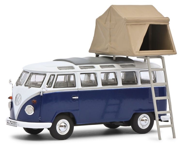 VW T1b Samba + tent, blauw/wit